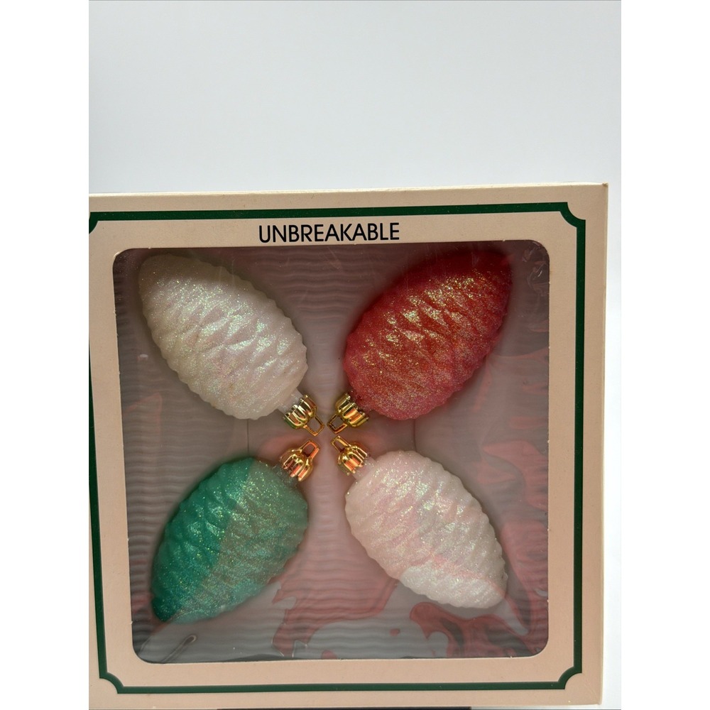 Vintage Trim A Home Unbreakable Pinecone Ornaments Set 8 Glitter Jewel Holiday